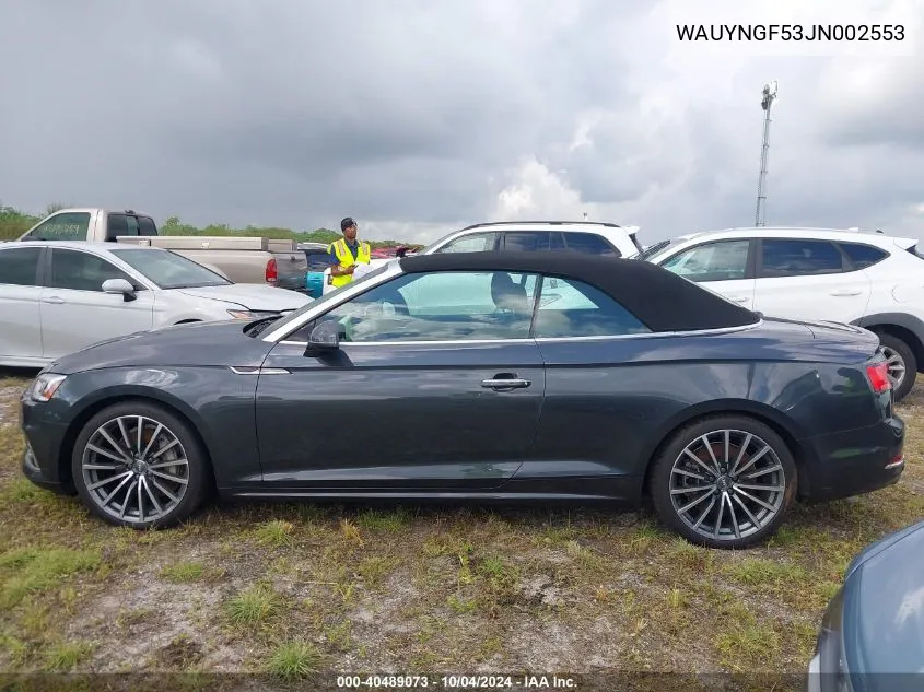 2018 Audi A5 2.0T Premium VIN: WAUYNGF53JN002553 Lot: 40489073