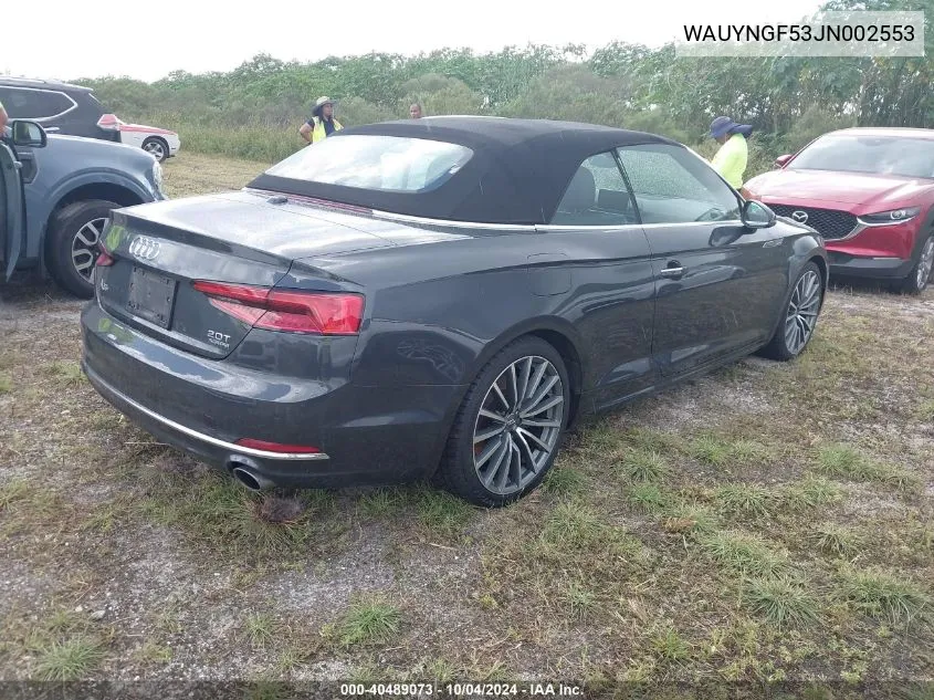 2018 Audi A5 2.0T Premium VIN: WAUYNGF53JN002553 Lot: 40489073