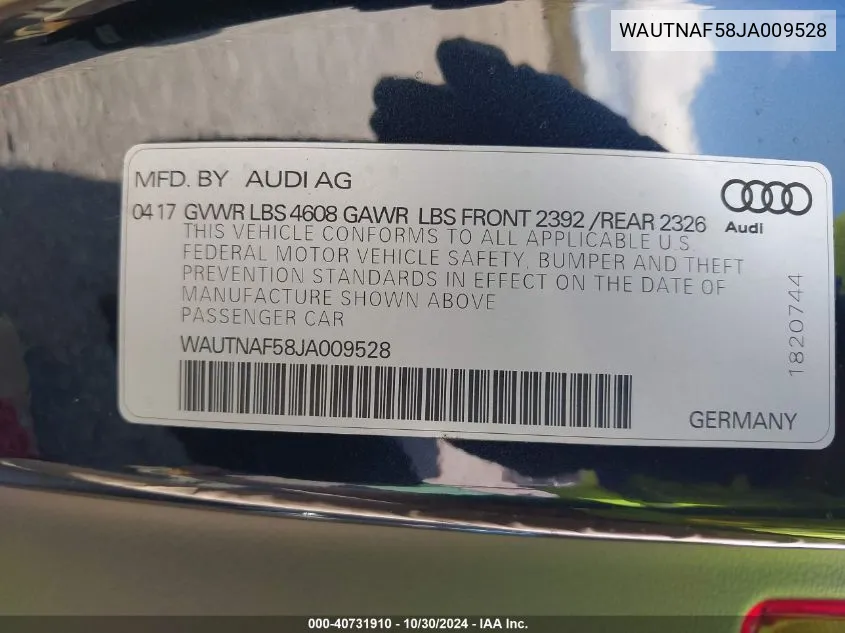 WAUTNAF58JA009528 2018 Audi A5 2.0T Premium