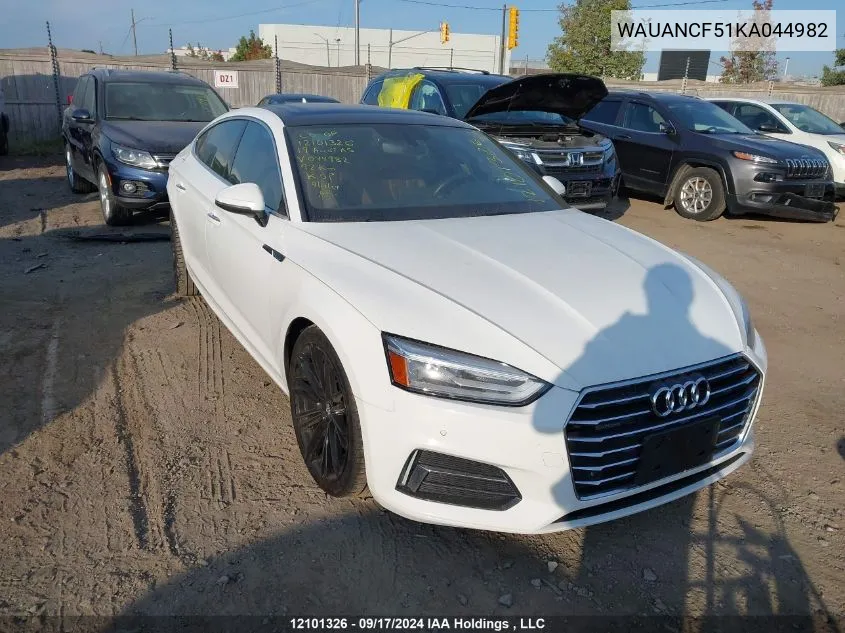 2019 Audi A5 Sportback VIN: WAUANCF51KA044982 Lot: 12101326