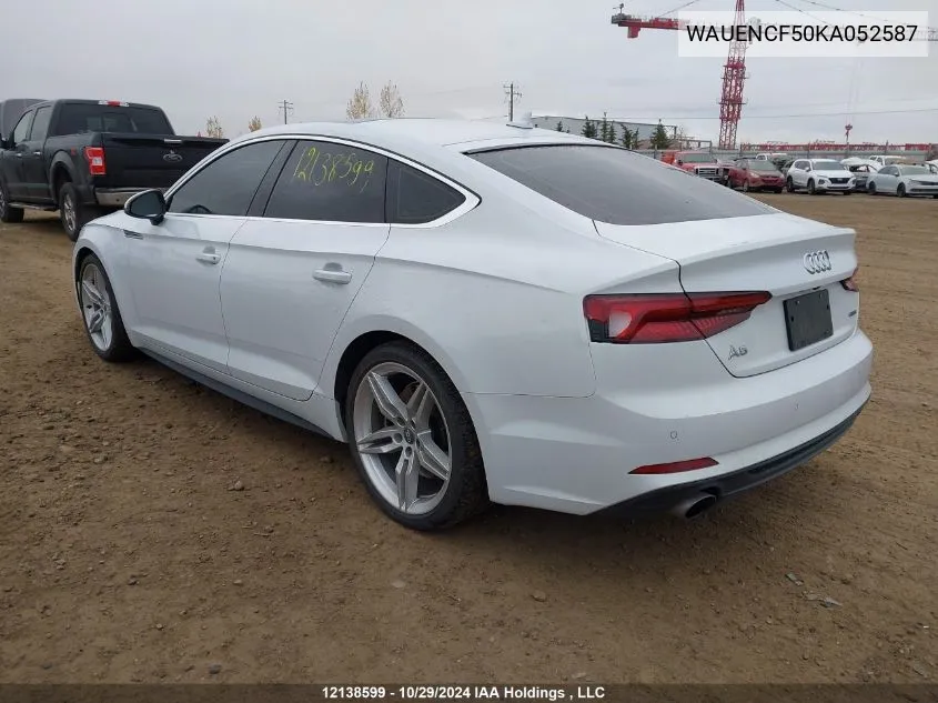 2019 Audi A5 Sportback VIN: WAUENCF50KA052587 Lot: 12138599