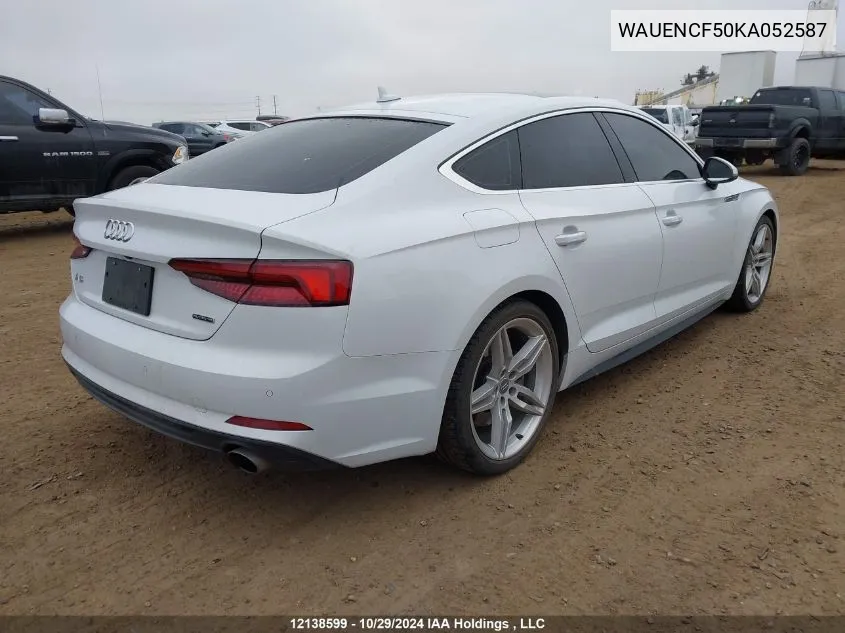 2019 Audi A5 Sportback VIN: WAUENCF50KA052587 Lot: 12138599