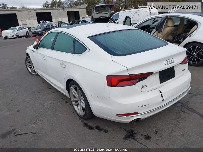 2019 Audi A5 45 Premium VIN: WAUANCF57KA059471 Lot: 38887802