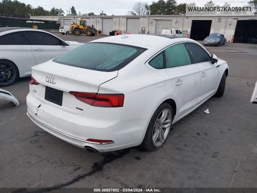 2019 Audi A5 45 Premium VIN: WAUANCF57KA059471 Lot: 38887802