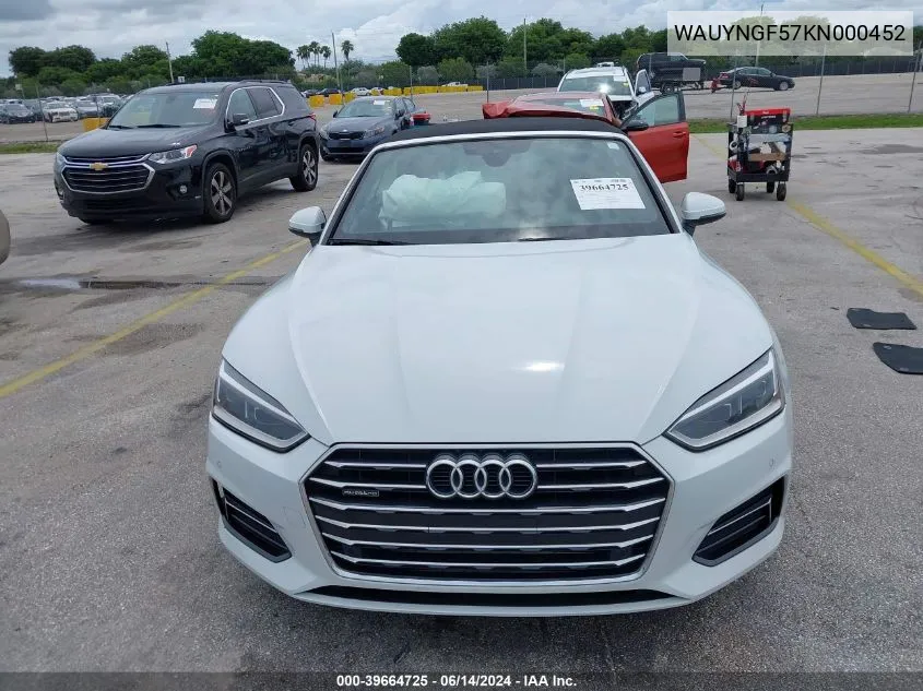 2019 Audi A5 45 Premium VIN: WAUYNGF57KN000452 Lot: 39664725