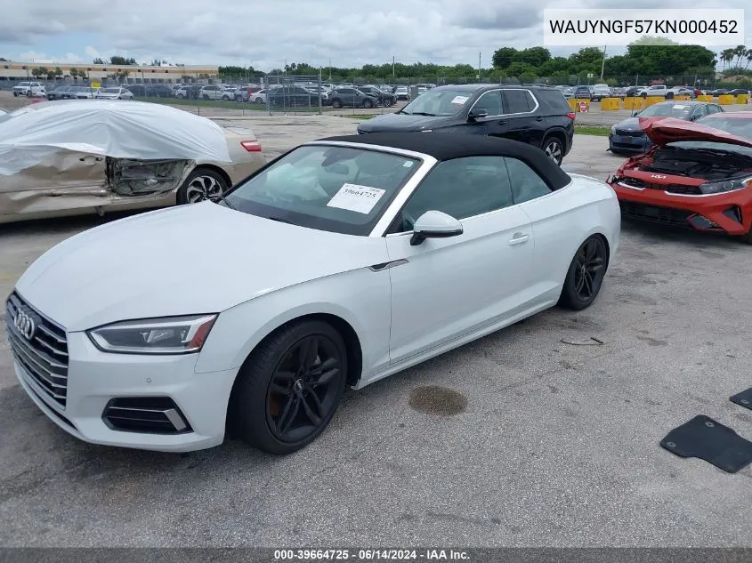 2019 Audi A5 45 Premium VIN: WAUYNGF57KN000452 Lot: 39664725