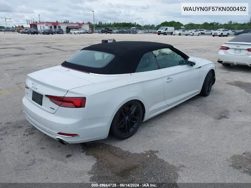 2019 Audi A5 45 Premium VIN: WAUYNGF57KN000452 Lot: 39664725