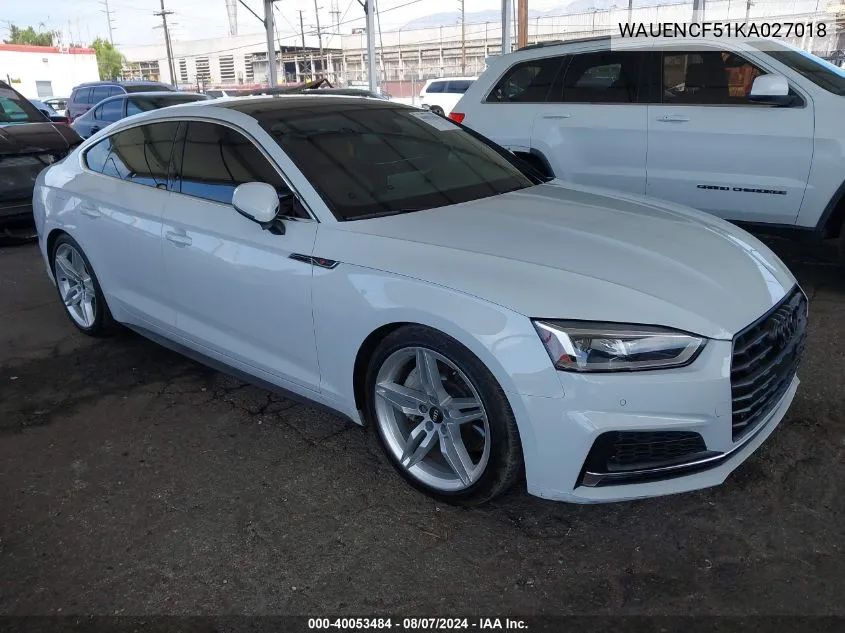 2019 Audi A5 45 Premium VIN: WAUENCF51KA027018 Lot: 40053484