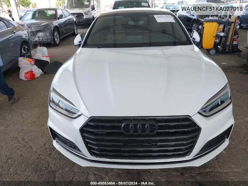 2019 Audi A5 45 Premium VIN: WAUENCF51KA027018 Lot: 40053484