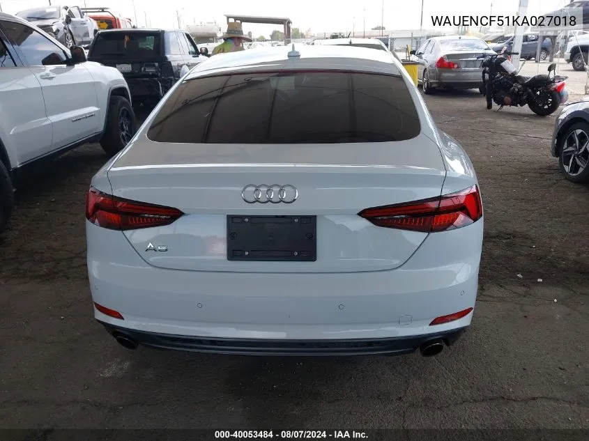 2019 Audi A5 45 Premium VIN: WAUENCF51KA027018 Lot: 40053484