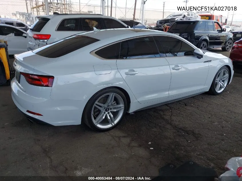 2019 Audi A5 45 Premium VIN: WAUENCF51KA027018 Lot: 40053484