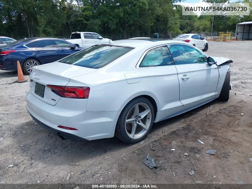 2019 Audi A5 45 Premium VIN: WAUTNAF54KA036730 Lot: 40150093