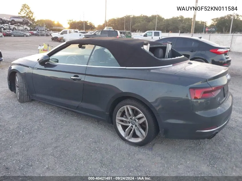 2019 Audi A5 Premium Plus VIN: WAUYNGF52KN011584 Lot: 40421451