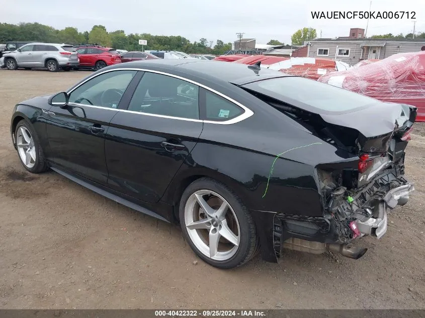 2019 Audi A5 45 Premium VIN: WAUENCF50KA006712 Lot: 40422322