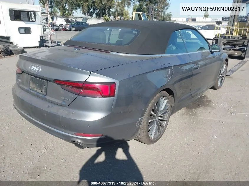 2019 Audi A5 45 Premium VIN: WAUYNGF59KN002817 Lot: 40677919