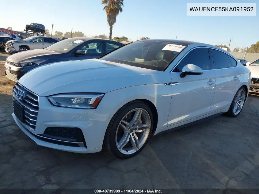 2019 Audi A5 45 Premium VIN: WAUENCF55KA091952 Lot: 40739909