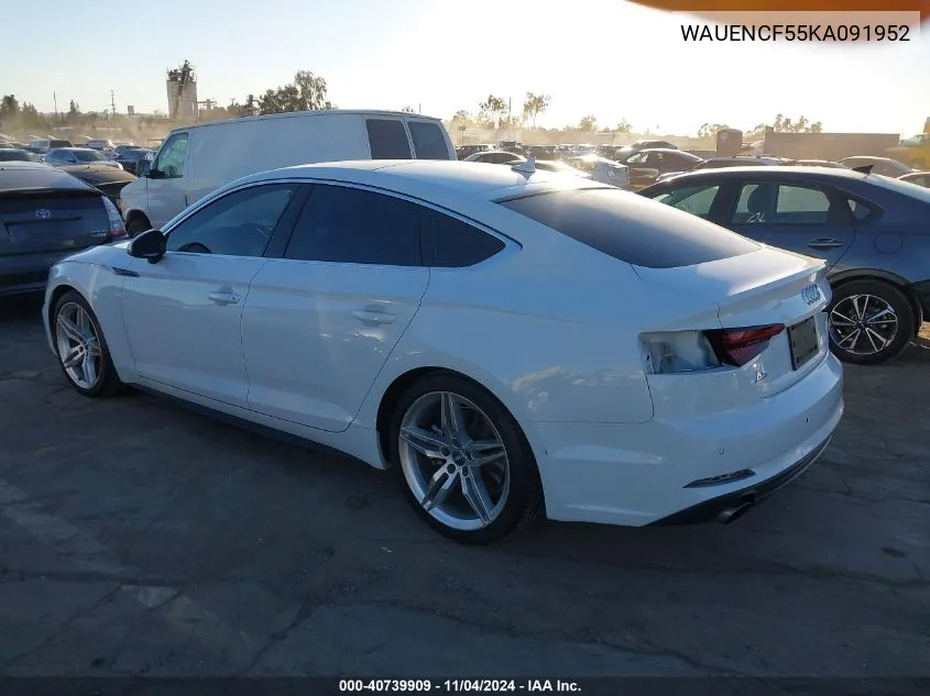 2019 Audi A5 45 Premium VIN: WAUENCF55KA091952 Lot: 40739909