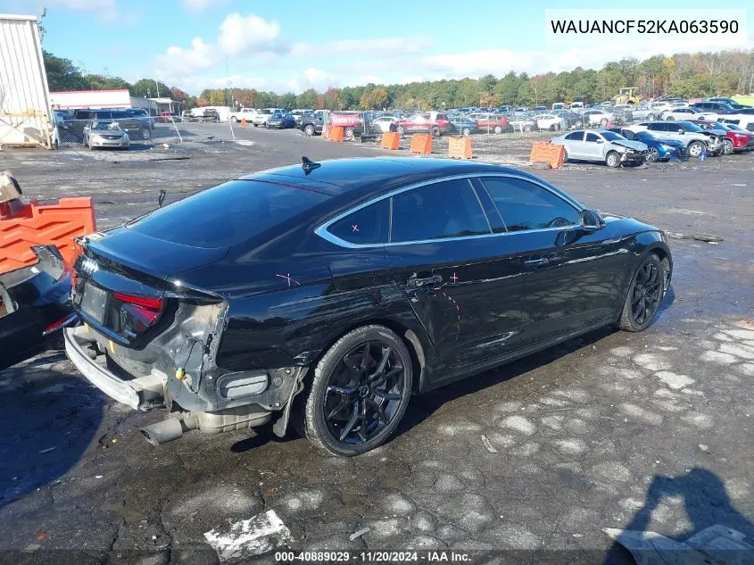 2019 Audi A5 45 Premium VIN: WAUANCF52KA063590 Lot: 40889029