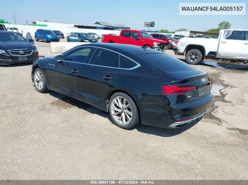 2020 Audi A5 Sportback Premium 45 Tfsi Quattro S Tronic VIN: WAUANCF54LA005157 Lot: 39841196