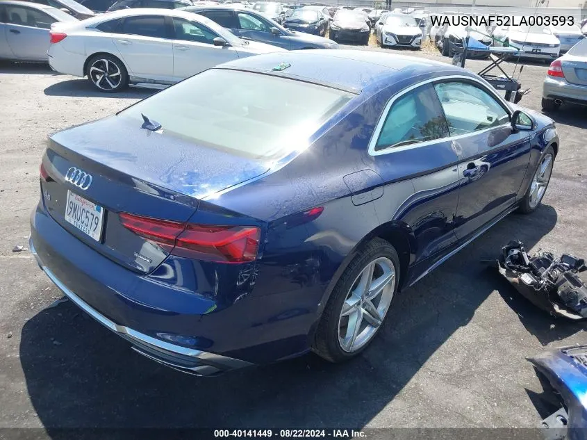 2020 Audi A5 Premium 45 Tfsi Quattro S Tronic VIN: WAUSNAF52LA003593 Lot: 40141449