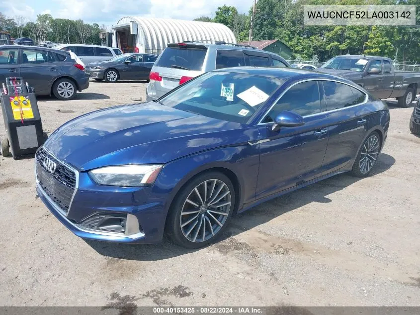 2020 Audi A5 Sportback Premium Plus 45 Tfsi Quattro S Tronic VIN: WAUCNCF52LA003142 Lot: 40153425