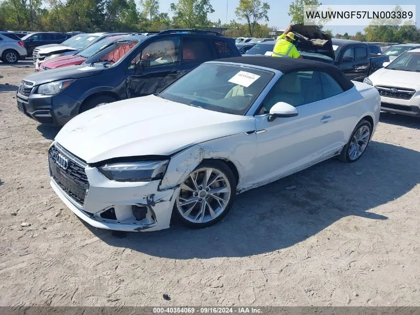 2020 Audi A5 Cabriolet Premium Plus 45 Tfsi Quattro S Tronic VIN: WAUWNGF57LN003389 Lot: 40354069