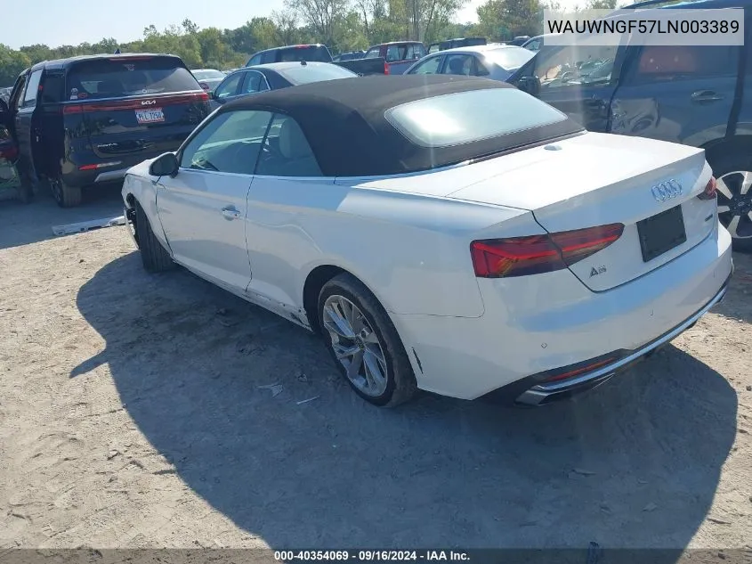 2020 Audi A5 Cabriolet Premium Plus 45 Tfsi Quattro S Tronic VIN: WAUWNGF57LN003389 Lot: 40354069