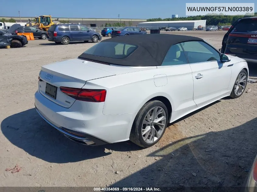 2020 Audi A5 Cabriolet Premium Plus 45 Tfsi Quattro S Tronic VIN: WAUWNGF57LN003389 Lot: 40354069