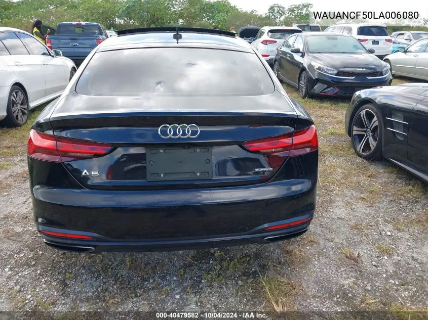 2020 Audi A5 Sportback Premium 45 Tfsi Quattro S Tronic VIN: WAUANCF50LA006080 Lot: 40479582