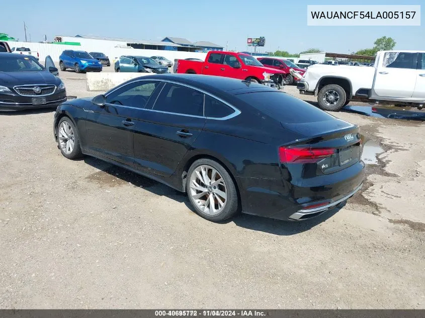 2020 Audi A5 Sportback Premium 45 Tfsi Quattro S Tronic VIN: WAUANCF54LA005157 Lot: 40695772