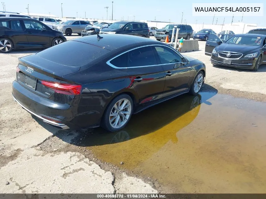 2020 Audi A5 Sportback Premium 45 Tfsi Quattro S Tronic VIN: WAUANCF54LA005157 Lot: 40695772