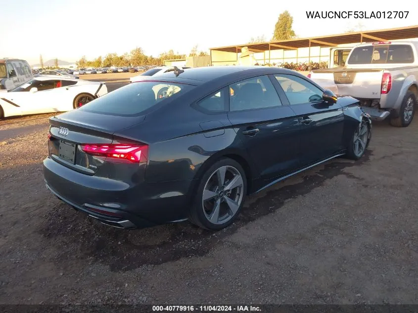 2020 Audi A5 Sportback Premium Plus 45 Tfsi Quattro S Tronic VIN: WAUCNCF53LA012707 Lot: 40779916