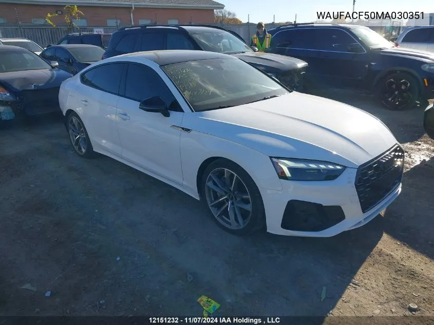 2021 Audi A5 Sportback VIN: WAUFACF50MA030351 Lot: 12151232