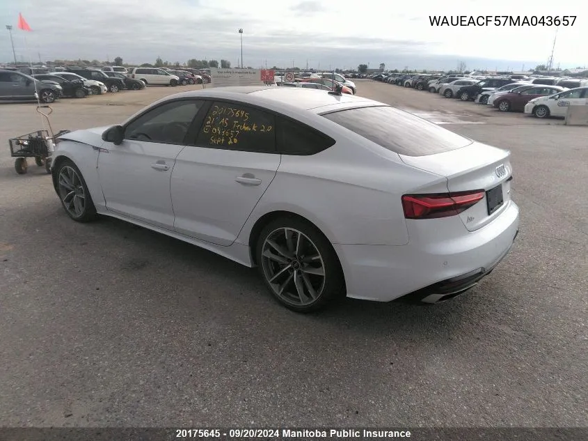 WAUEACF57MA043657 2021 Audi A5 Technik 2.0 Tfsi Quattro