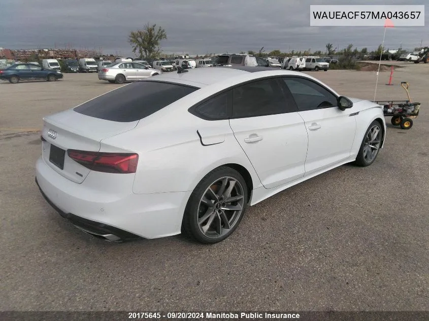 2021 Audi A5 Technik 2.0 Tfsi Quattro VIN: WAUEACF57MA043657 Lot: 20175645