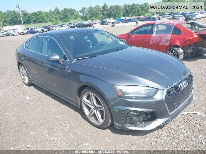 WAUDACF59MA012034 2021 Audi A5 Sportback Premium 45 Tfsi Quattro S Tronic