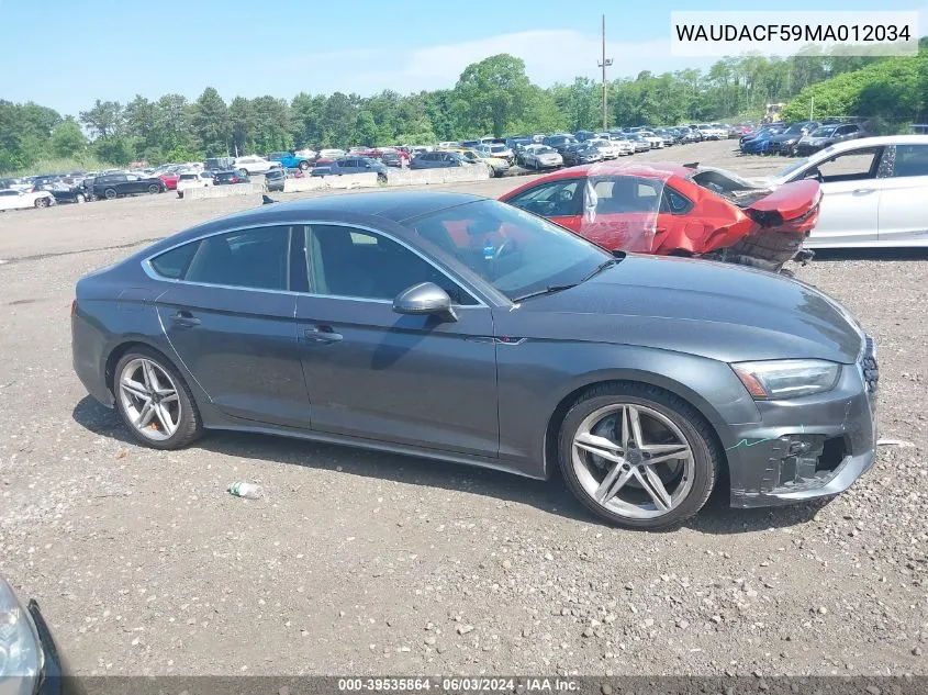 WAUDACF59MA012034 2021 Audi A5 Sportback Premium 45 Tfsi Quattro S Tronic