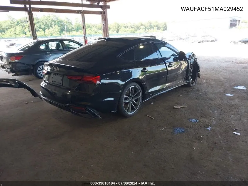 2021 Audi A5 Sportback Premium Plus 45 Tfsi Quattro S Tronic VIN: WAUFACF51MA029452 Lot: 39810194