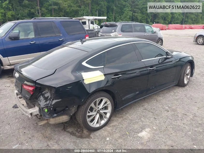 2021 Audi A5 Sportback Premium 40 Tfsi Quattro S Tronic VIN: WAUABCF51MA062622 Lot: 39850460