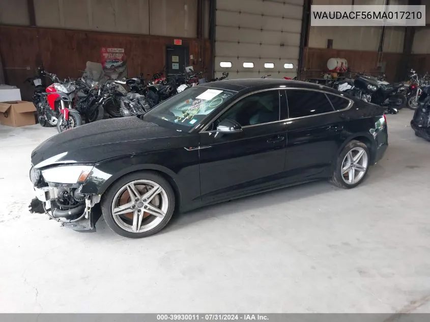 2021 Audi A5 Sportback Premium 45 Tfsi Quattro S Tronic VIN: WAUDACF56MA017210 Lot: 39930011