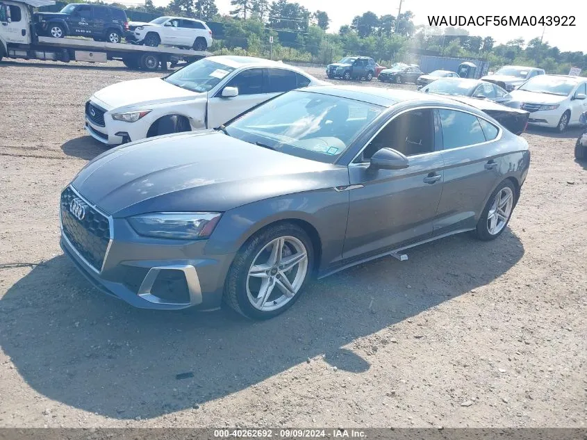 2021 Audi A5 Sportback Premium 45 Tfsi Quattro S Tronic VIN: WAUDACF56MA043922 Lot: 40262692