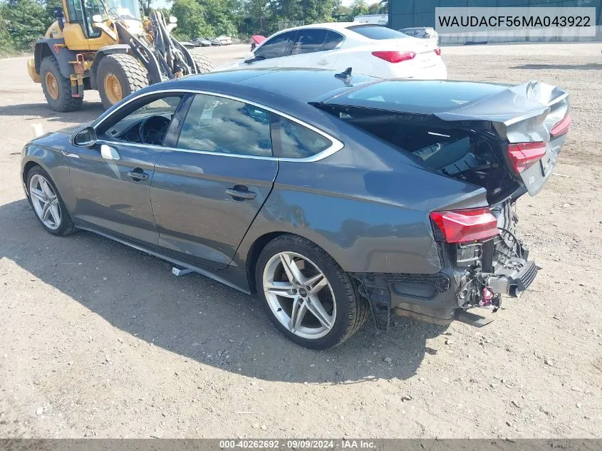 WAUDACF56MA043922 2021 Audi A5 Sportback Premium 45 Tfsi Quattro S Tronic