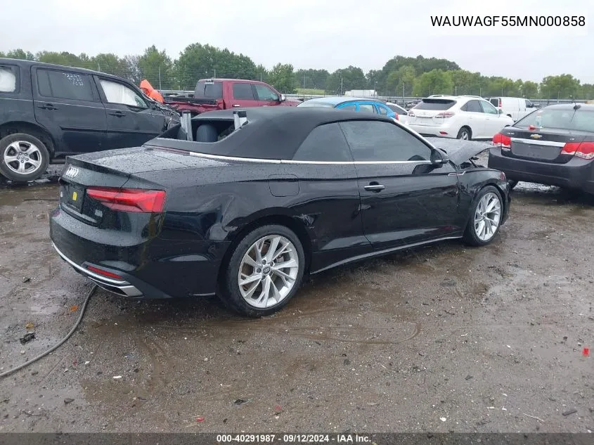 WAUWAGF55MN000858 2021 Audi A5 Cabriolet Premium Plus 45 Tfsi Quattro S Tronic