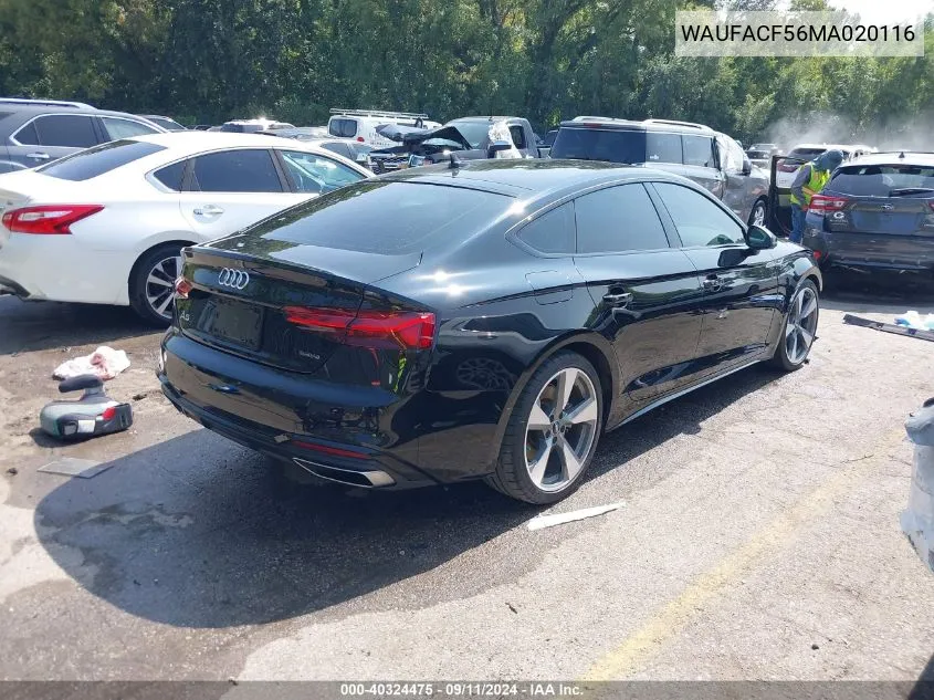 2021 Audi A5 Sportback Premium Plus 45 Tfsi Quattro S Tronic VIN: WAUFACF56MA020116 Lot: 40324475