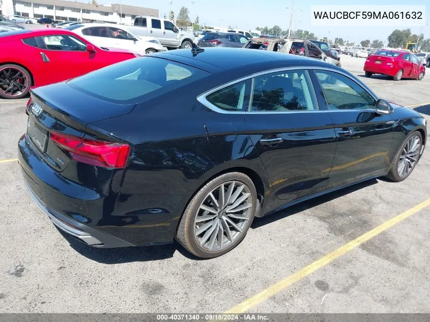 2021 Audi A5 Sportback Premium Plus 40 Tfsi Quattro S Tronic VIN: WAUCBCF59MA061632 Lot: 40371340