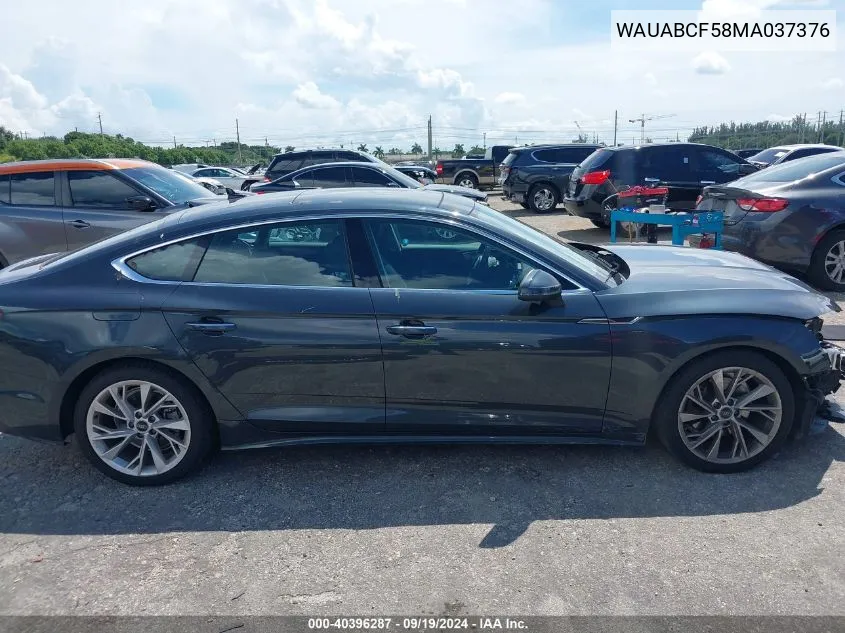 2021 Audi A5 Sportback Premium 40 Tfsi Quattro S Tronic VIN: WAUABCF58MA037376 Lot: 40396287