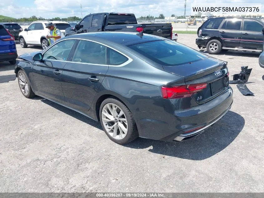 2021 Audi A5 Sportback Premium 40 Tfsi Quattro S Tronic VIN: WAUABCF58MA037376 Lot: 40396287