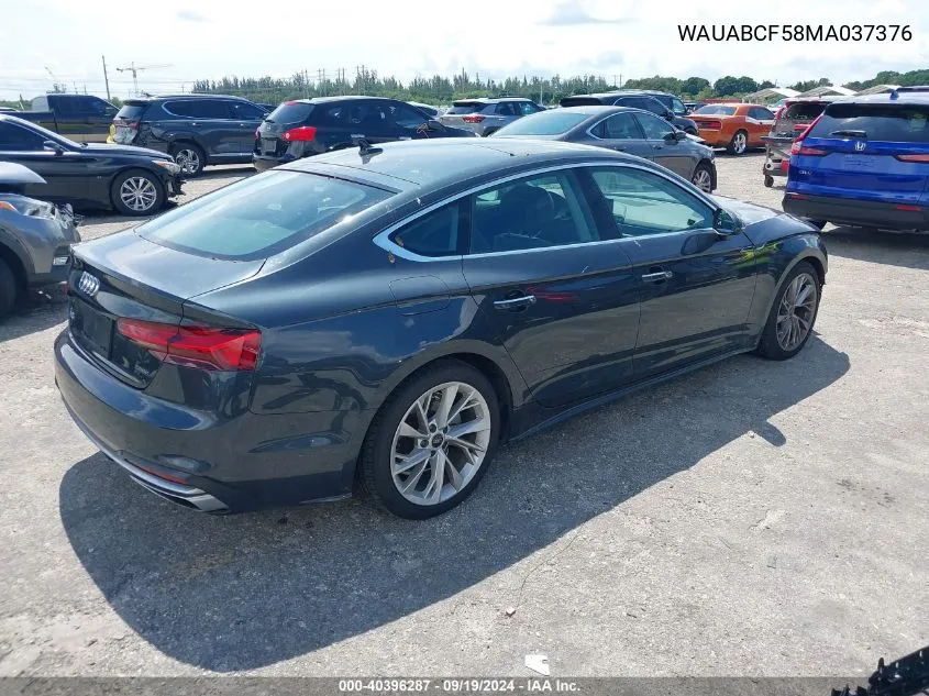 WAUABCF58MA037376 2021 Audi A5 Sportback Premium 40 Tfsi Quattro S Tronic