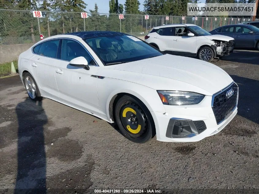 2021 Audi A5 Premium 45 VIN: WAUDACF58MA057451 Lot: 40431260