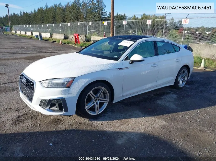 2021 Audi A5 Premium 45 VIN: WAUDACF58MA057451 Lot: 40431260